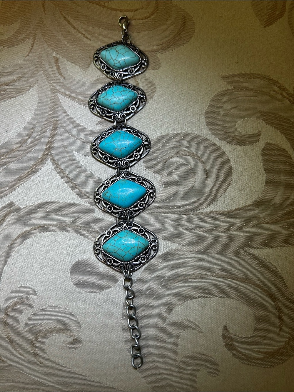 Bobo Southwestern Faux Turquoise Silver-Tone Floral Filigree Bracelet Jewelry